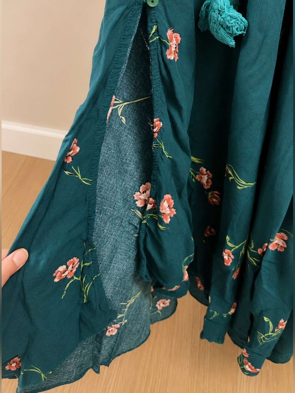 Jaase Teal Floral Boho Maxi Dress Smocked Waist High Low Hem Small - Picture 8 of 16